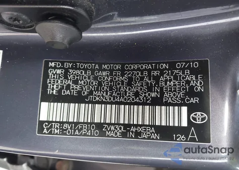 2010 Toyota Prius Ii from USA, damaged, VIN JTDKN3DU4A0204312